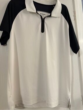 NWOT Express Black and White Athletic quarter Zip Polo - XL